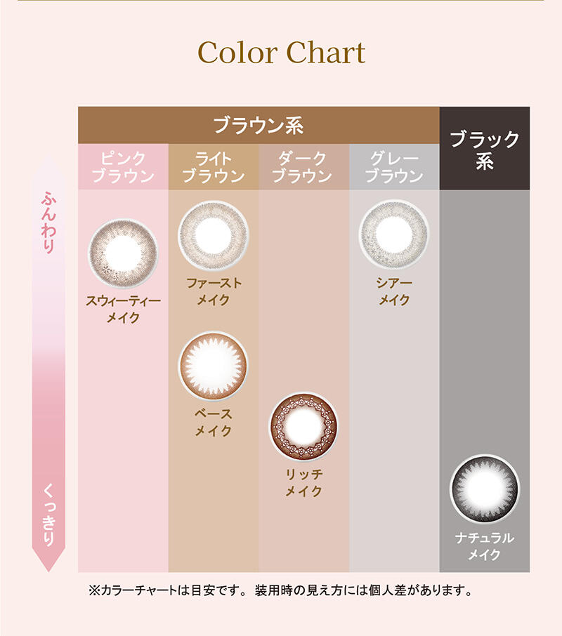 Color Chart ※カラーチャートは目安です。装用時の見え方には個人差があります。